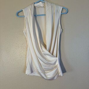 Boston Proper Marilyn Wrap V Neck Charmeuse Blouse  Cream Drape Top 0